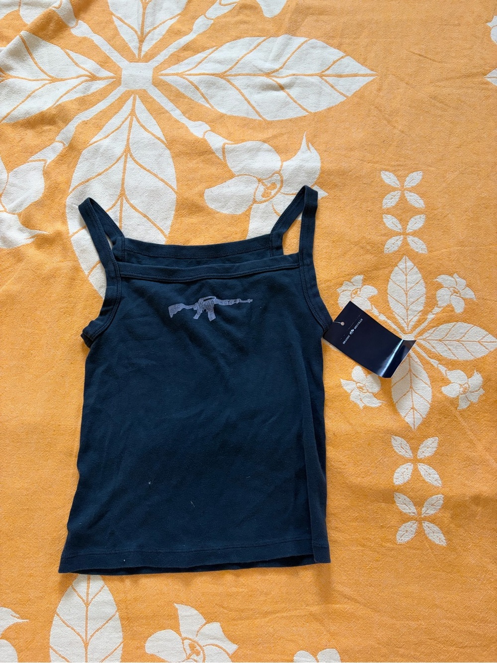 Rare Brandy Melville Black Ribbed Camisole with Rifle Graphic